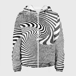 Куртка с капюшоном женская Черно белый мозаичный узор, цвет: 3D-белый