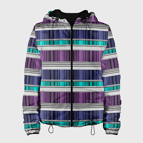Женская куртка Бирюзово-сиреневый полосатый / 3D-Черный – фото 1