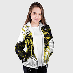 Куртка с капюшоном женская Абстракция с золотыми листьями, цвет: 3D-белый — фото 2