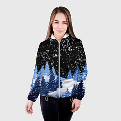 Куртка с капюшоном женская Снежная ночь в зимнем лесу, цвет: 3D-белый — фото 2