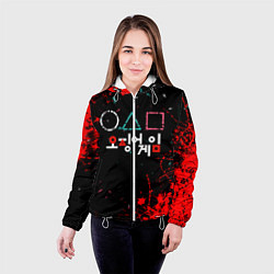 Куртка с капюшоном женская Игра в кальмара брызги крови, цвет: 3D-белый — фото 2