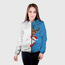 Куртка с капюшоном женская Крутые Санта и Олень, цвет: 3D-черный — фото 2