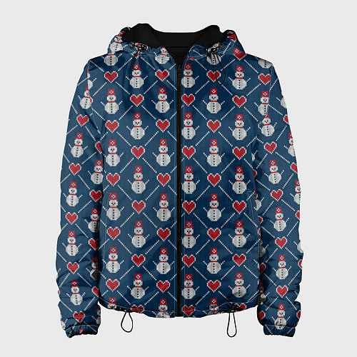 Женская куртка Снеговики с Сердечками / 3D-Черный – фото 1