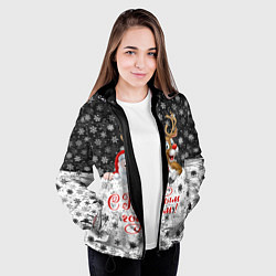 Куртка с капюшоном женская С Новым Годом дед мороз и олень, цвет: 3D-черный — фото 2