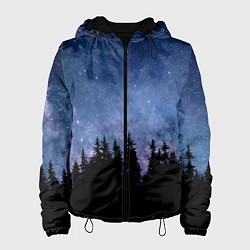 Куртка с капюшоном женская НОЧНОЙ ЛЕС И ЗВЕЗДЫ, цвет: 3D-черный