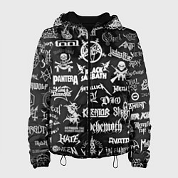 Куртка с капюшоном женская ЛОГОТИПЫ МЕТАЛ ГРУПП METAL BANDS LOGO, цвет: 3D-черный