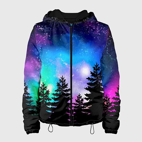 Женская куртка Космический лес, елки и звезды / 3D-Черный – фото 1