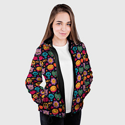 Куртка с капюшоном женская Смайлы Сердце Психоделика, цвет: 3D-черный — фото 2