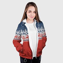 Куртка с капюшоном женская ВЯЗАНЫЙ УЗОР С ОЛЕНЯМИ, цвет: 3D-белый — фото 2