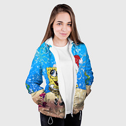 Куртка с капюшоном женская НОВОГОДНИЙ ГУБКА БОБ КВАДРАТНЫЕ ШТАНЫ, цвет: 3D-белый — фото 2