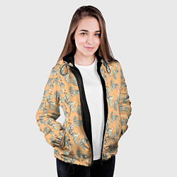 Куртка с капюшоном женская Тигры на оранжевом паттерн, цвет: 3D-черный — фото 2