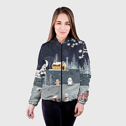 Куртка с капюшоном женская Снеговики и Мишки 2022, цвет: 3D-черный — фото 2