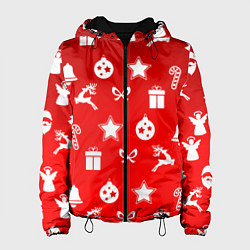 Куртка с капюшоном женская Новогодний узор красный градиент, цвет: 3D-черный