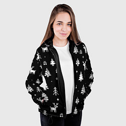 Куртка с капюшоном женская ЕЛКИ И ОЛЕНИ НА ЧЕРНОМ ФОНЕ, цвет: 3D-черный — фото 2