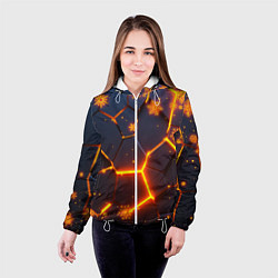 Куртка с капюшоном женская НОВОГОДНИЕ ОГНЕННЫЕ 3D ПЛИТЫ FIRE NEON HEXAGON, цвет: 3D-белый — фото 2