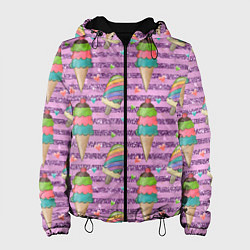 Куртка с капюшоном женская Радужное мороженое, цвет: 3D-черный