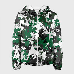 Куртка с капюшоном женская Зелено-черный камуфляж, цвет: 3D-белый