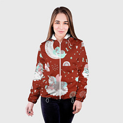 Куртка с капюшоном женская Единорог на облакеспящий единорог, цвет: 3D-белый — фото 2