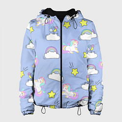 Куртка с капюшоном женская Единоржки и облака, цвет: 3D-черный