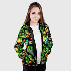 Куртка с капюшоном женская Сочные фрукты - персик, груша, слива, ананас, цвет: 3D-черный — фото 2