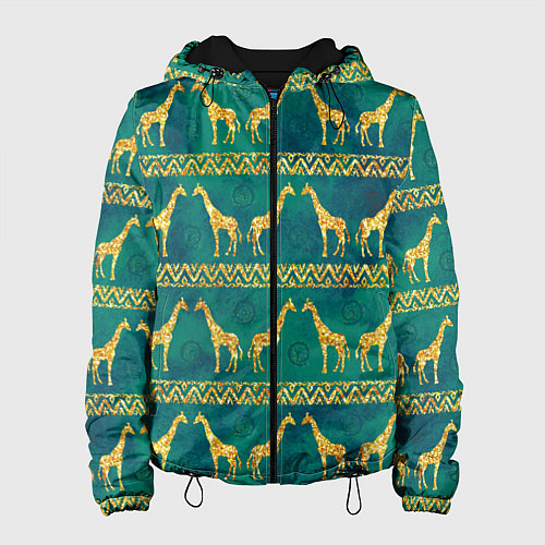 Женская куртка Золотые жирафы паттерн / 3D-Черный – фото 1