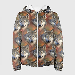 Куртка с капюшоном женская Волки Wolfs паттерн, цвет: 3D-белый