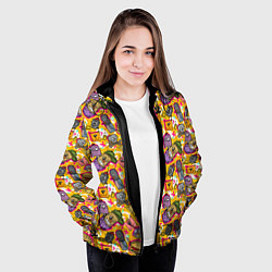 Куртка с капюшоном женская Поп арт животные, еда, цвет: 3D-черный — фото 2