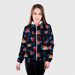 Куртка с капюшоном женская Яркие розы на черном фоне, цвет: 3D-белый — фото 2