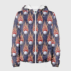 Куртка с капюшоном женская Волейбольные мячи в огне, цвет: 3D-белый