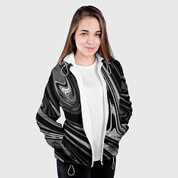 Куртка с капюшоном женская Черно-белый мрамор, цвет: 3D-белый — фото 2