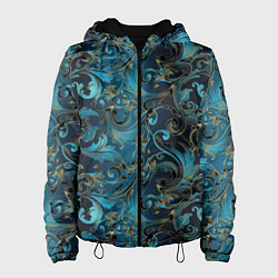 Куртка с капюшоном женская Blue Abstract Узоры, цвет: 3D-черный