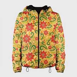 Куртка с капюшоном женская Оранжевая хохлома, цвет: 3D-черный