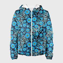 Куртка с капюшоном женская Поле синих цветов, цвет: 3D-белый