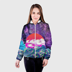 Куртка с капюшоном женская Закат красного солнца Импрессионизм Горы Neon, цвет: 3D-белый — фото 2
