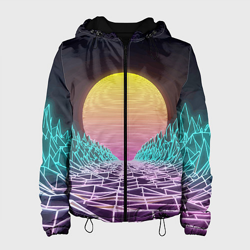 Женская куртка Vaporwave Закат солнца в горах Neon / 3D-Черный – фото 1