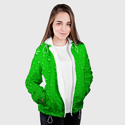 Куртка с капюшоном женская Зеленый фон с росой, цвет: 3D-белый — фото 2
