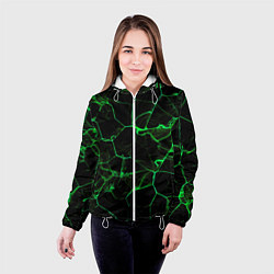 Куртка с капюшоном женская Абстракция - Черно-зеленый фон - дым, цвет: 3D-белый — фото 2