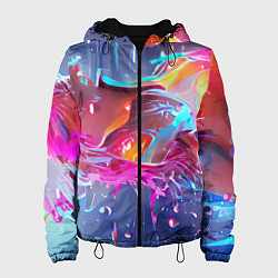 Куртка с капюшоном женская Neon splashes, цвет: 3D-черный