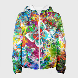 Куртка с капюшоном женская Яркое безумие Бабочки, кляксы, граффити, цвет: 3D-белый