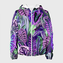 Куртка с капюшоном женская Цветы Яркие Тропики, цвет: 3D-белый