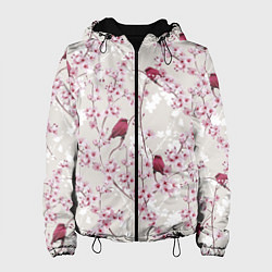 Куртка с капюшоном женская Цветы Сакуры и Птицы, цвет: 3D-черный