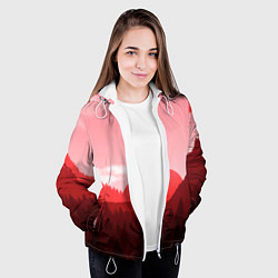 Куртка с капюшоном женская Закат в горах в розовых тонах, цвет: 3D-белый — фото 2