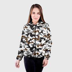 Куртка с капюшоном женская Камуфляж Чёрно-Белый Camouflage Black-White, цвет: 3D-черный — фото 2