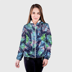 Куртка с капюшоном женская Разноцветные Листья Пальм, цвет: 3D-белый — фото 2