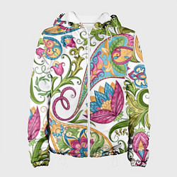Куртка с капюшоном женская Fashionable floral Oriental pattern Summer 2025, цвет: 3D-белый