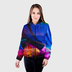 Куртка с капюшоном женская Неоновые линии и силуэты - Синий, цвет: 3D-черный — фото 2