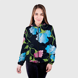 Куртка с капюшоном женская Яркие удивительные цветы в летней ночи, цвет: 3D-черный — фото 2