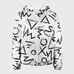 Куртка с капюшоном женская Крестики, Нолики и Треугольники Нарисованные Кисть, цвет: 3D-белый