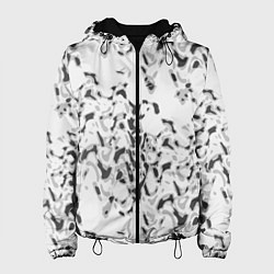 Куртка с капюшоном женская Пятнистый абстрактный узор в светло-серых тонах, цвет: 3D-черный