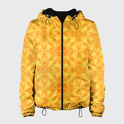 Куртка с капюшоном женская Желтый абстрактный летний орнамент, цвет: 3D-черный